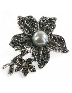 BROSZKA BROSZA SREBRONO -GRAFITOWY KWIAT KWIATEK Z PERŁĄ... 2