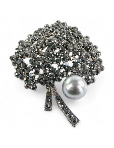 BROSZKA BROSZA SREBRONO -GRAFITOWY KWIAT KWIATEK Z PERŁĄ...