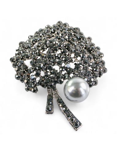 BROSZKA BROSZA SREBRONO -GRAFITOWY KWIAT...