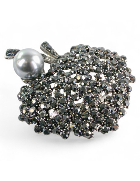 BROSZKA BROSZA SREBRONO -GRAFITOWY KWIAT KWIATEK Z PERŁĄ   LOLITA AKCESORIA