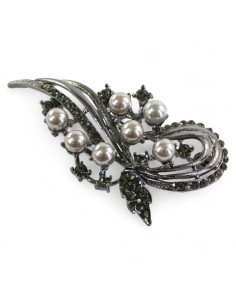 BROSZKA BROSZA SREBRONO -GRAFITOWY ZWIAJAS Z PERŁĄ...