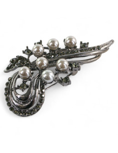 BROSZKA BROSZA SREBRONO -GRAFITOWY ZWIAJAS Z PERŁĄ... 2