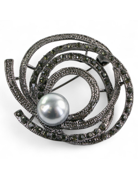 BROSZKA BROSZA SREBRONO -GRAFITOWY ZWIAJAS Z PERŁĄ   LOLITA AKCESORIA
