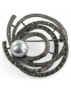 BROSZKA BROSZA SREBRONO -GRAFITOWY ZWIAJAS Z PERŁĄ... 2