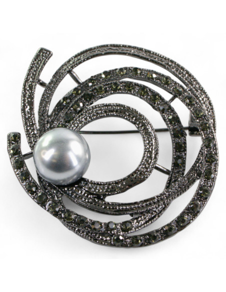 BROSZKA BROSZA SREBRONO -GRAFITOWY ZWIAJAS Z PERŁĄ   LOLITA AKCESORIA