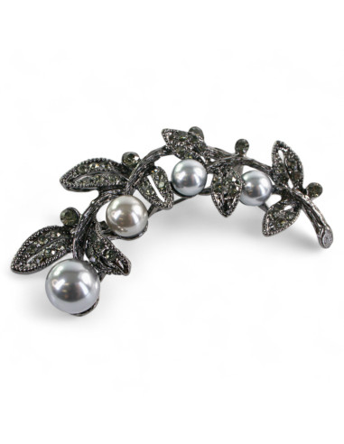 BROSZKA BROSZA SREBRONO -GRAFITOWY GAŁĄZKA  Z...