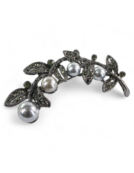 BROSZKA BROSZA SREBRONO -GRAFITOWY GAŁĄZKA  Z PERŁĄ   LOLITA AKCESORIA