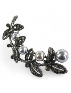 BROSZKA BROSZA SREBRONO -GRAFITOWY GAŁĄZKA  Z PERŁĄ... 2