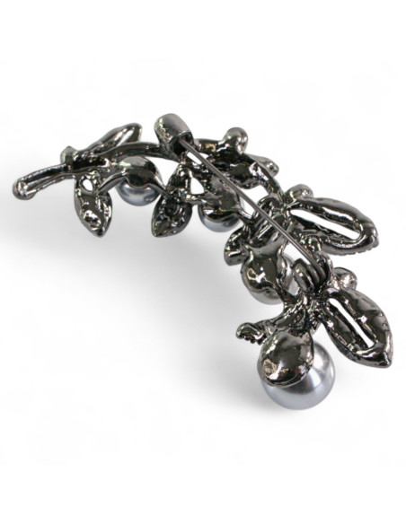 BROSZKA BROSZA SREBRONO -GRAFITOWY GAŁĄZKA  Z PERŁĄ   LOLITA AKCESORIA