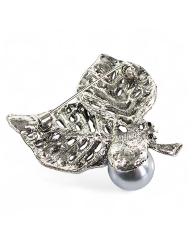 BROSZKA BROSZA SREBRONO -GRAFITOWY LIŚĆ LISTEK...