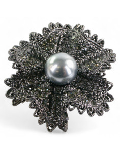 BROSZKA BROSZA GRAFITOWY WIKTORIAŃSKI  KWIAT  Z PERŁĄ...