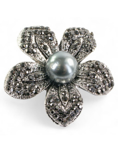 BROSZKA BROSZA SREBRNO - GRAFITOWY KWIAT  Z PERŁĄ LOLITA... 2