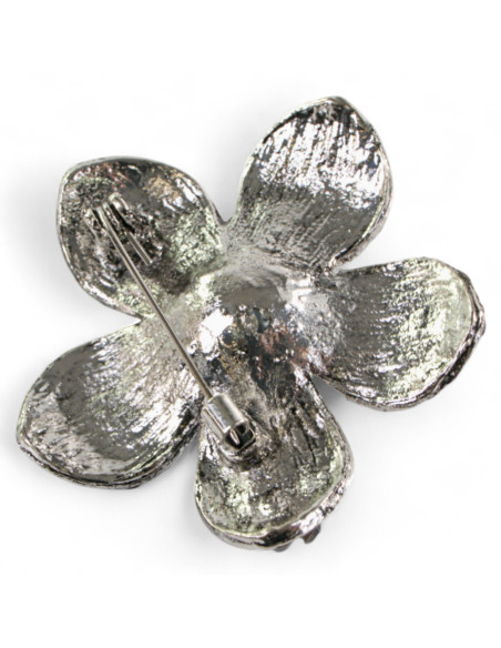 BROSZKA BROSZA SREBRNO - GRAFITOWY KWIAT  Z PERŁĄ LOLITA AKCESORIA