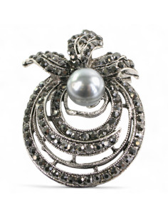 BROSZKA BROSZA SREBRONO -GRAFITOWY ZWIAJAS Z PERŁĄ...