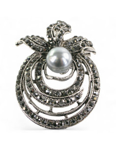 BROSZKA BROSZA SREBRONO -GRAFITOWY ZWIAJAS Z PERŁĄ... 2