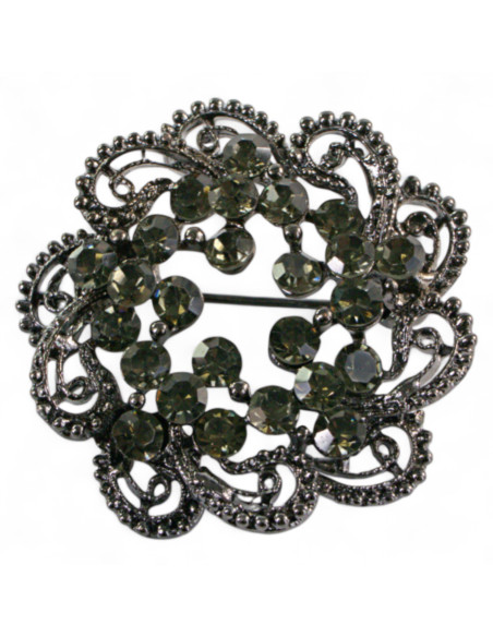 BROSZKA BROSZA SREBRONO -GRAFITOWA ROZETA  LOLITA AKCESORIA