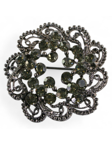 BROSZKA BROSZA SREBRONO -GRAFITOWA ROZETA  LOLITA AKCESORIA