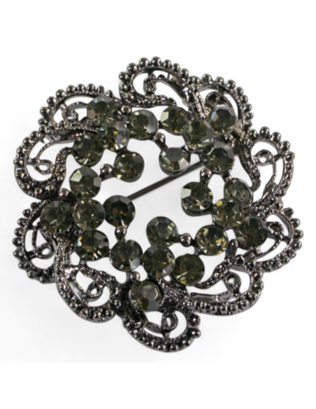 BROSZKA BROSZA SREBRONO -GRAFITOWA ROZETA  LOLITA AKCESORIA