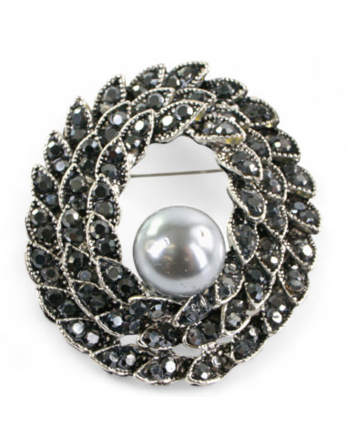 BROSZKA BROSZA SREBRONO -GRAFITOWA ROZETA  Z...