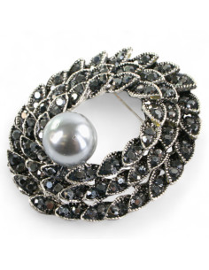 BROSZKA BROSZA SREBRONO -GRAFITOWA ROZETA  Z PERŁĄ LOLITA... 2