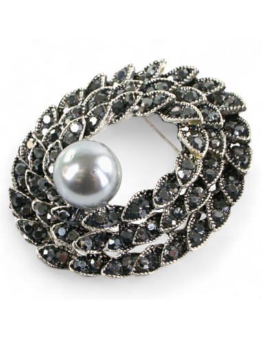 BROSZKA BROSZA SREBRONO -GRAFITOWA ROZETA  Z...