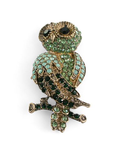 BROSZKA BROSZA ZIELONA  SOWA z CYRKONIAMI...