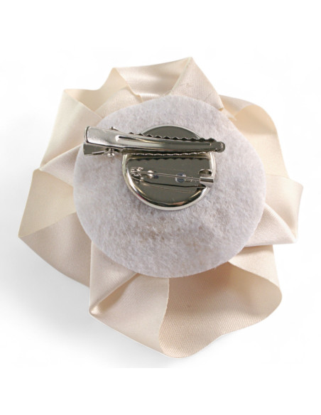 KWIAT Z MATERIAŁU RÓŻA BROSZKA PRZYPINKA LOLITA AKCESORIA 10 CM ECRU