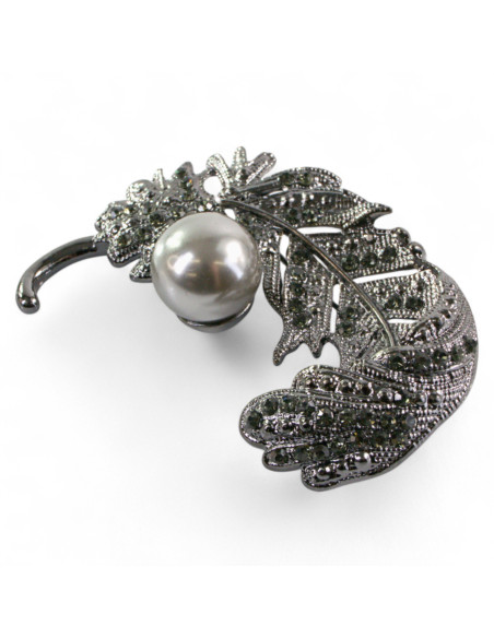 BROSZKA BROSZA GRAFITOWE DUŻE PIÓRO Z PERŁĄ LOLITA AKCESORIA