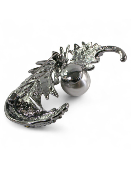 BROSZKA BROSZA GRAFITOWE DUŻE PIÓRO Z PERŁĄ LOLITA AKCESORIA