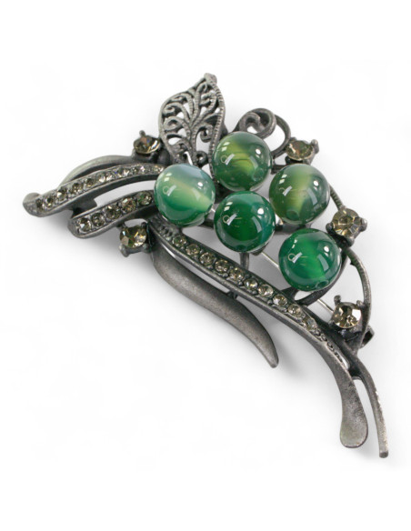 BROSZKA BROSZA GALERYJNA WIĄZANKA Z ZIELONYMI KORALIKAMI LOLITA AKCESORIA