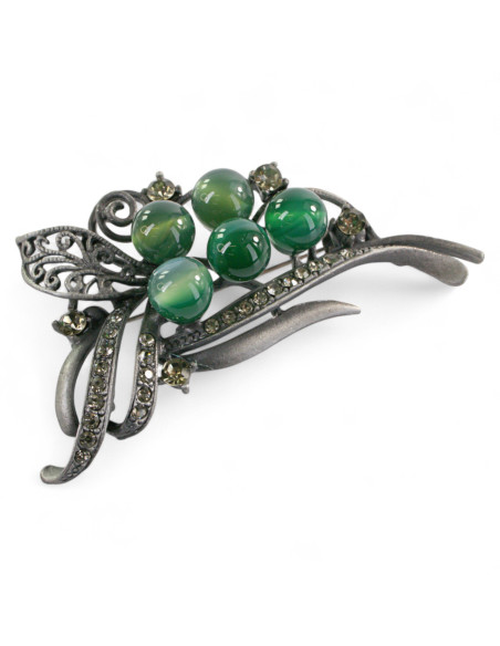 BROSZKA BROSZA GALERYJNA WIĄZANKA Z ZIELONYMI KORALIKAMI LOLITA AKCESORIA