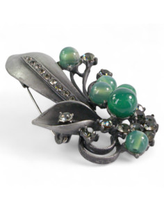 BROSZKA BROSZA GALERYJNA WIĄZANKA Z ZIELONYMI KORALIKAMI...