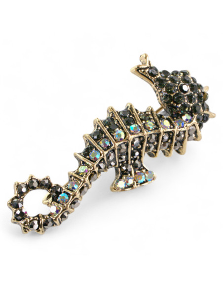 BROSZKA BROSZA KONIK MORSKI stare złoto z cyrkoniami  LOLITA AKCESORIA