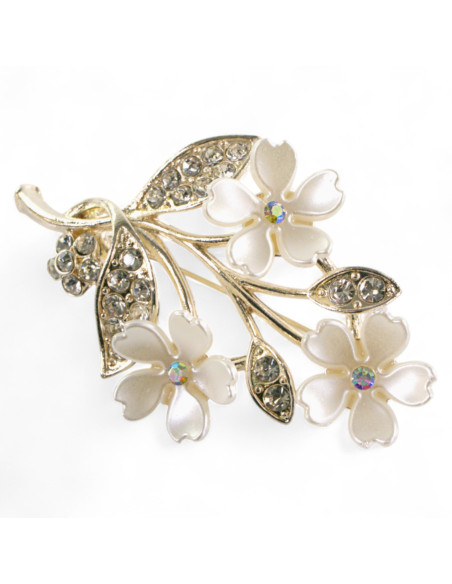 BROSZKA BROSZA GAŁĄZKA Z KWIATKAMI ZŁOTY ECRU LOLITA AKCESORIA