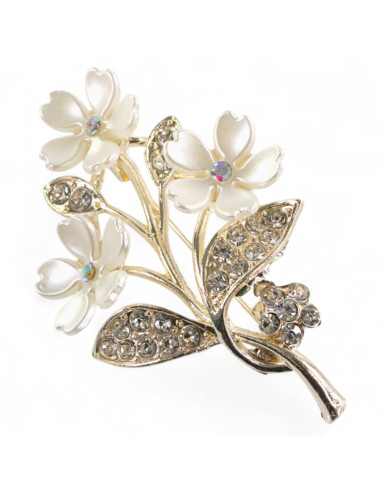 BROSZKA BROSZA GAŁĄZKA Z KWIATKAMI ZŁOTY ECRU...