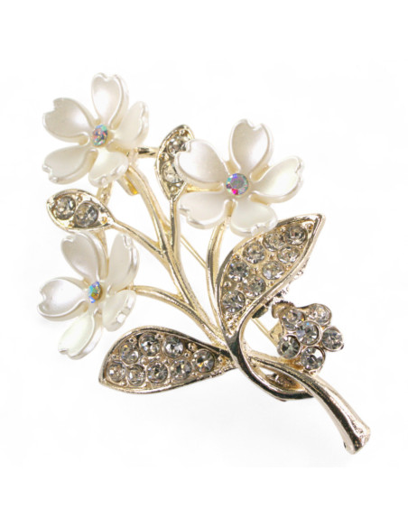 BROSZKA BROSZA GAŁĄZKA Z KWIATKAMI ZŁOTY ECRU LOLITA AKCESORIA