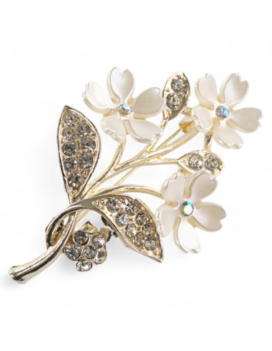 BROSZKA BROSZA GAŁĄZKA Z KWIATKAMI ZŁOTY ECRU...