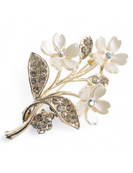 BROSZKA BROSZA GAŁĄZKA Z KWIATKAMI ZŁOTY ECRU LOLITA AKCESORIA