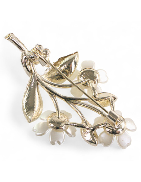 BROSZKA BROSZA GAŁĄZKA Z KWIATKAMI ZŁOTY ECRU LOLITA AKCESORIA