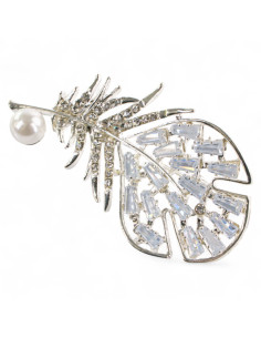 BROSZKA BROSZA SREBRNE PIÓRO Z CYRKONIAMI I PERŁĄ...