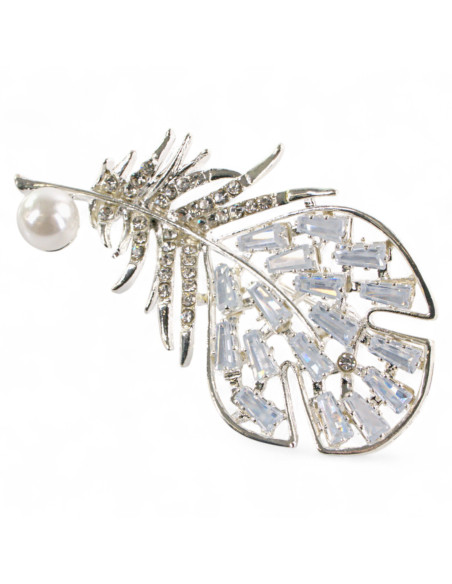 BROSZKA BROSZA SREBRNE PIÓRO Z CYRKONIAMI I PERŁĄ   LOLITA AKCESORIA