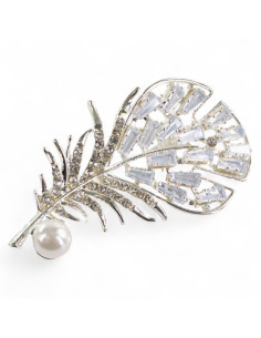 BROSZKA BROSZA SREBRNE PIÓRO Z CYRKONIAMI I PERŁĄ... 2