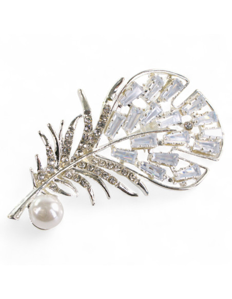 BROSZKA BROSZA SREBRNE PIÓRO Z CYRKONIAMI I PERŁĄ   LOLITA AKCESORIA