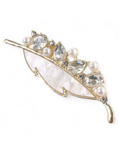 BROSZKA BROSZA ZŁOTY LISTEK Z CYRKONIAMI...