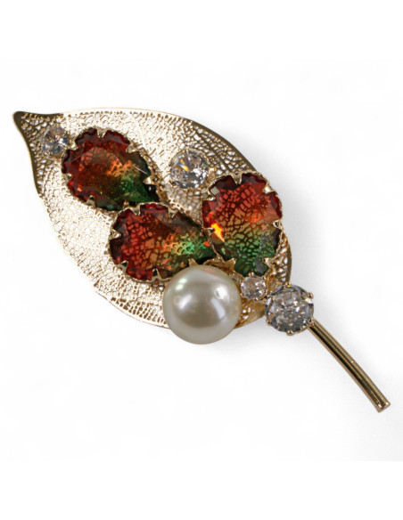 BROSZKA BROSZA ZŁOTY LIŚĆ Z KOLOROWYMI KAMIENIEM LOLITA AKCESORIA