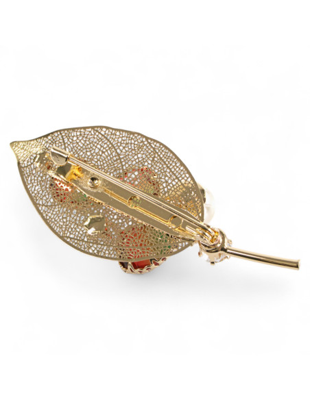 BROSZKA BROSZA ZŁOTY LIŚĆ Z KOLOROWYMI KAMIENIEM LOLITA AKCESORIA