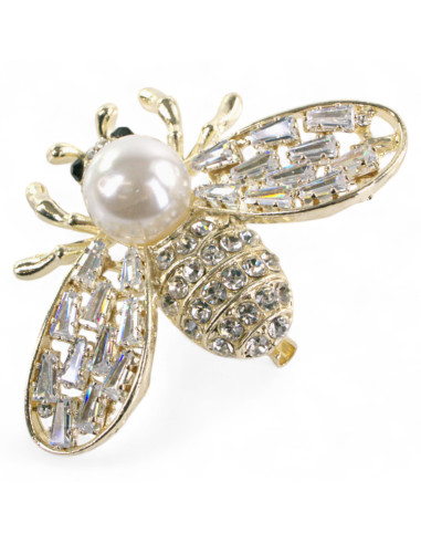 BROSZKA BROSZA ZŁOTA MUCHA Z CYRKONIAMI I PERŁĄ...