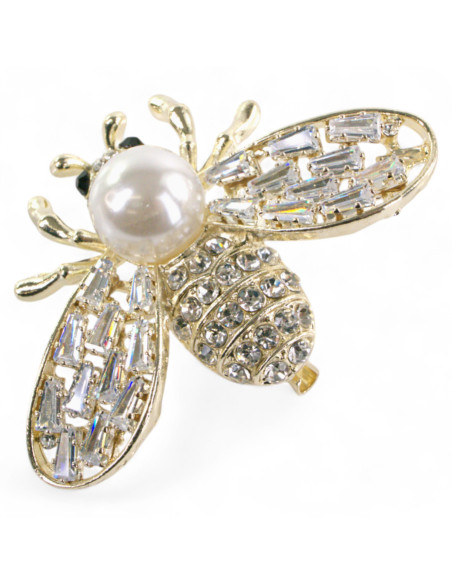 BROSZKA BROSZA ZŁOTA MUCHA Z CYRKONIAMI I PERŁĄ  LOLITA AKCESORIA