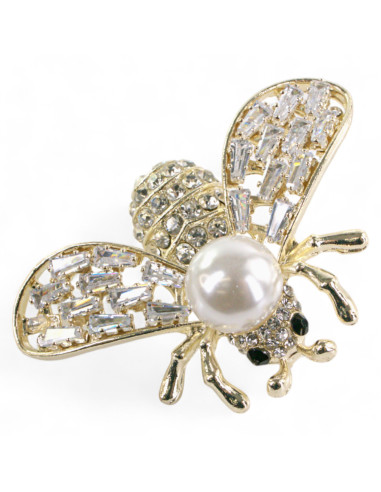 BROSZKA BROSZA ZŁOTA MUCHA Z CYRKONIAMI I PERŁĄ...