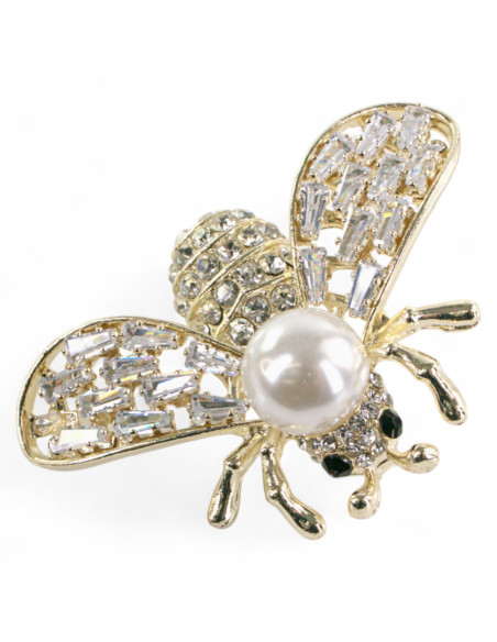 BROSZKA BROSZA ZŁOTA MUCHA Z CYRKONIAMI I PERŁĄ  LOLITA AKCESORIA